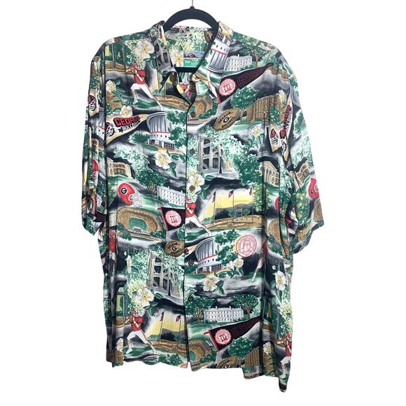 Vintaqe Reyn Spooner Hawaiian Shirt UGA Football GA Bulldogs XL MINT COND - Picture 1 of 7